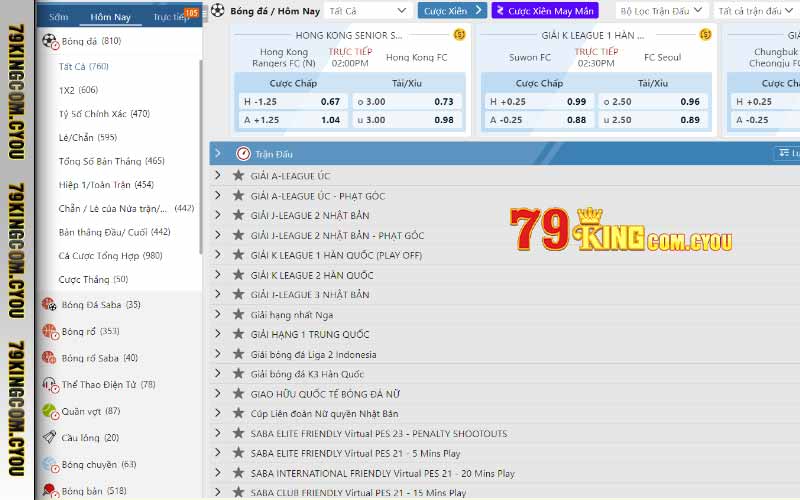 Thể thao 79King đa dạng môn cược, kèo cược